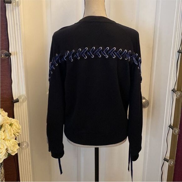 Maje Black Sweatshirt with Blue Lace-Up Details, S - Picture 5 of 10